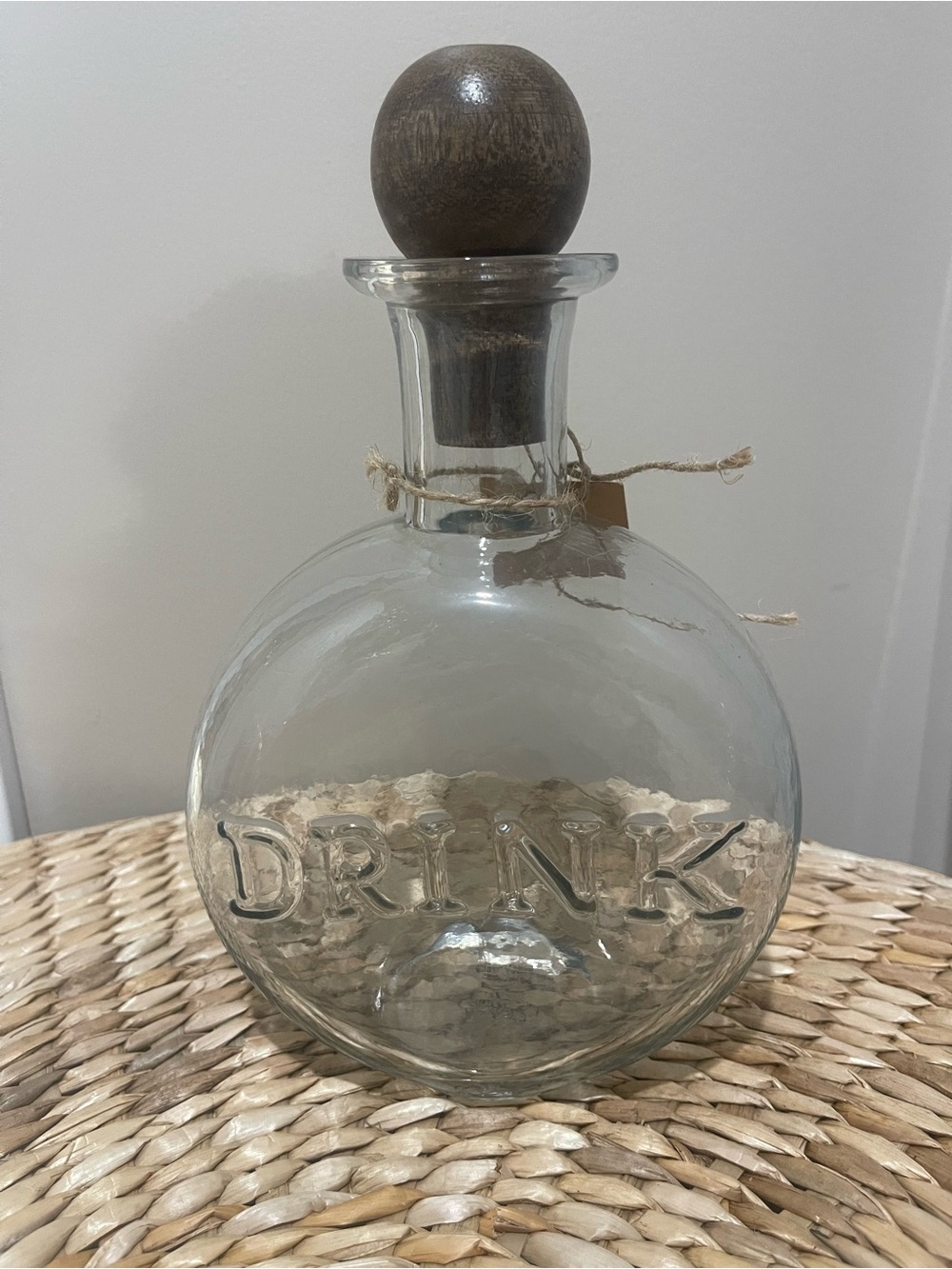 Mud Pie Clear Glass Decanter With Wooden Stopper